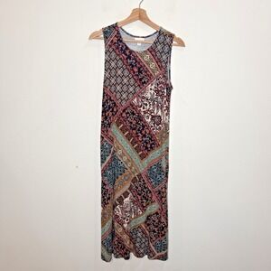 J. Jill Midi Patchwork Tank Dress Sleeveless Stretch Boho Sundress Art Petite S